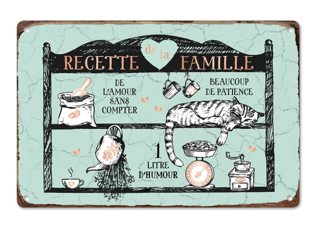 PLAQUE METAL "RECETTE DE FAMILLE