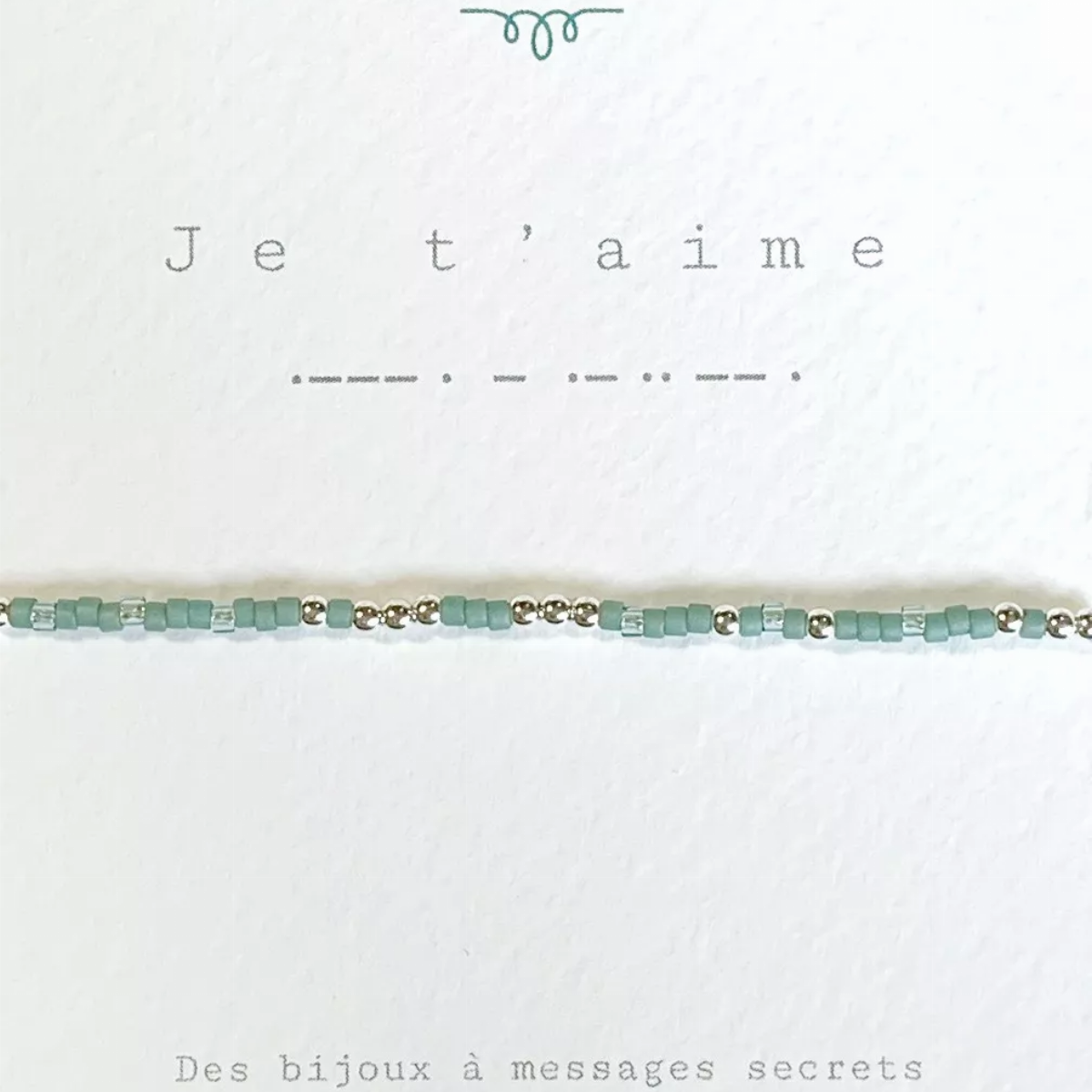 Bracelet Code Morse Pastel Je t'Aime Vert Translucide Argent